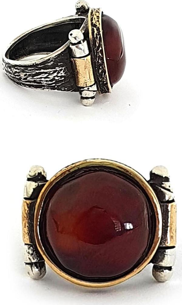 Bal kehribar gümüş el işi tasarım yüzük - Image 1