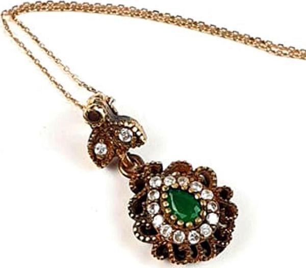 Kök zümrüt taşlı gümüş otantik rose kolye - Image 1