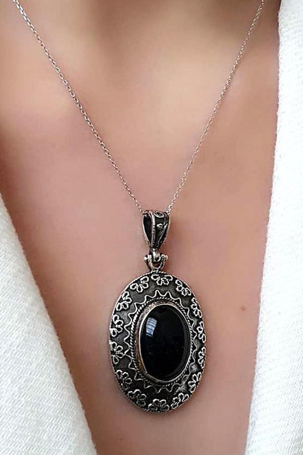 Oniks taşlı el işi tasarım gümüş kolye - Image 1