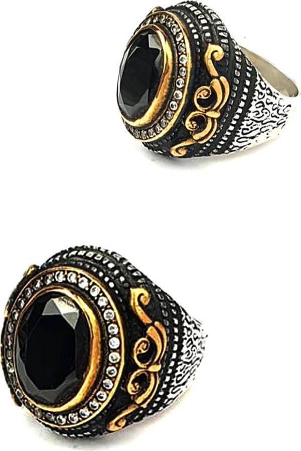 Oniks taşlı gümüş lüks tasarim erkek yüzük - Image 1