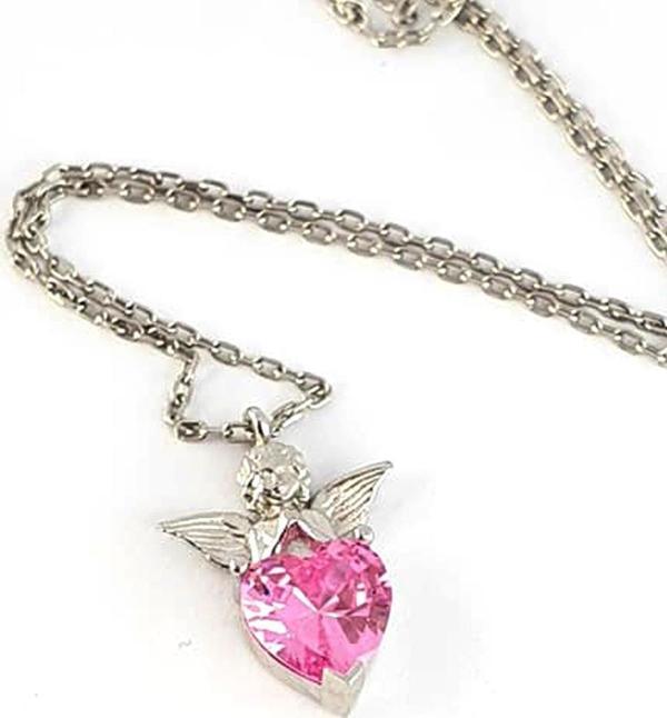 Pembe Zirkon Taşlı 925ayar Gümüş Eros kalp tek taş kolye - Image 1