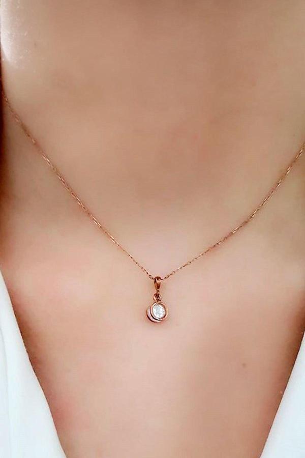 Tek taş gümüş rose minimal kolye - Image 1