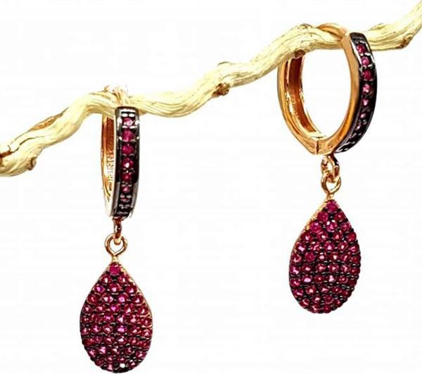 Pembe zirkon taşlı damla model gümüş küpe - Image 1