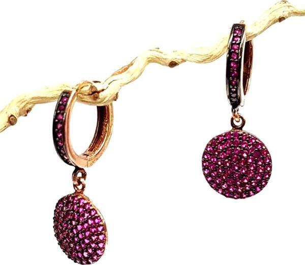 Pembe zirkon taşlı gümüş bayan küpe - Image 1