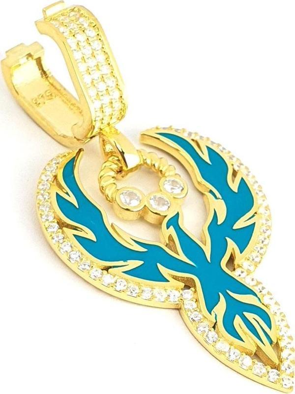 Turkuaz Mineli 925ayar Gümüş Üzerine Altın Kaplama Anka Kuşu Luxury Tasarım Kolye Ucu  - Image 1