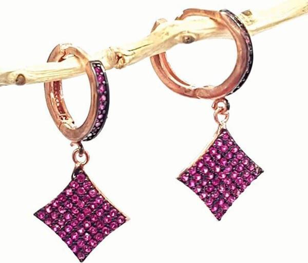 Pembe zirkon taşlı gümüş sallantılı küpe - Image 1