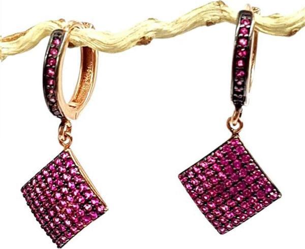 Pembe zirkon taşlı gümüş sallantılı küpe - Image 1