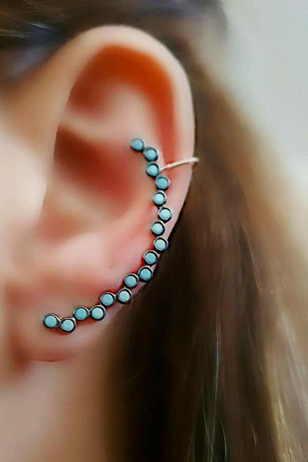 Turkuaz taşlı 925 ayar gümüş rose earcuff tek küpe  - Image 1
