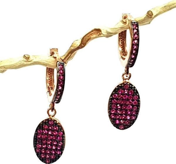 Pembe zirkon taşlı sallantılı gümüş küpe - Image 1