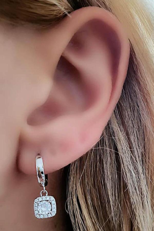 Pırlanta ışıltısında swarovski taşlı gümüş sallantili halka küpe 1cm - Image 1