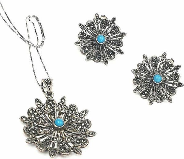Turkuaz taşlı markazit gümüş set takım - Image 1