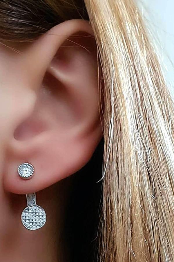 Pırlanta ışıltısında zirkon taşlı gümüş earcuff cift küpe  - Image 1