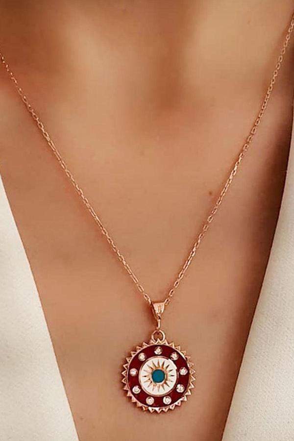 Zirkon taşlı 925ayar gümüş rose mineli trend kolye - Image 1