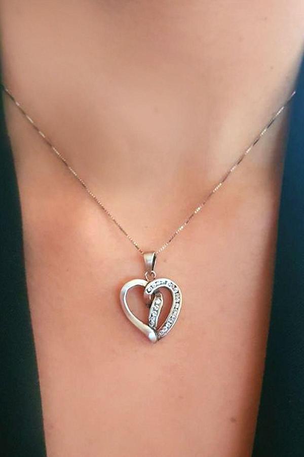 Zirkon taşlı gümüş modern kalp kolye - Image 1