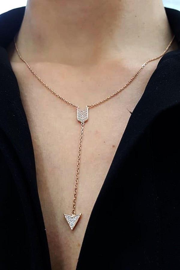 Zirkon taşlı gümüş ok ucu trend kolye - Image 1