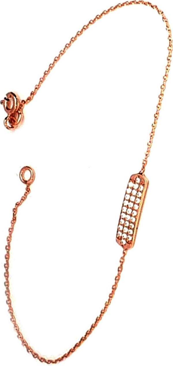 Zirkon taşlı gümüş rose minimal plaka bileklik  - Image 1