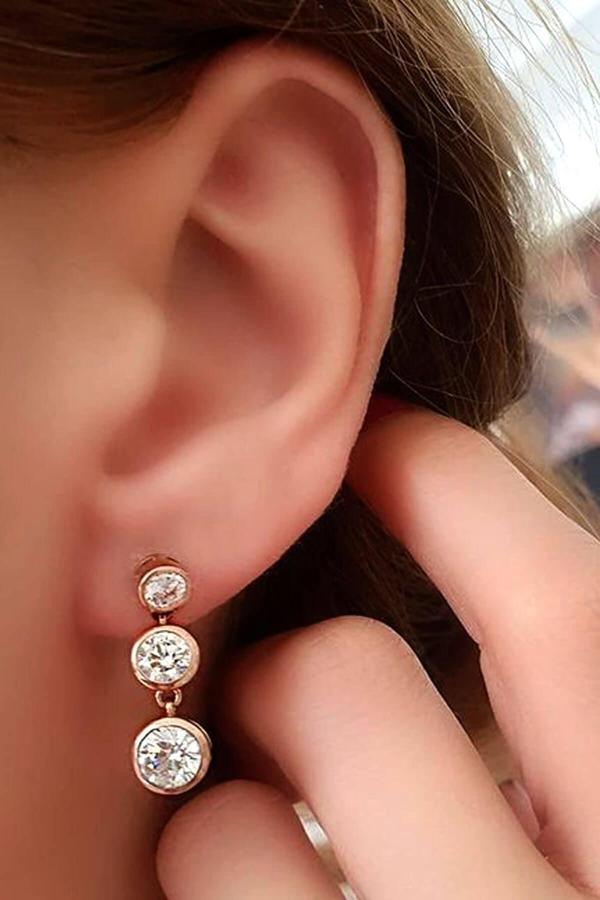 SKY DIAMOND gümüş üç taş küpe - Image 1