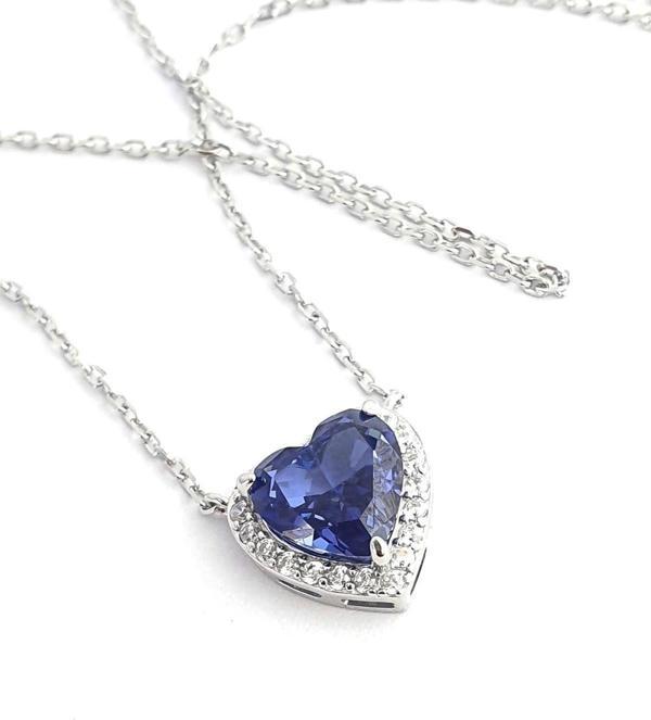 Sky Diamond purple  Tanzanit ice cut  925ayar Gümüş Üzerine Altın Kaplama Kalp Kolye  - Image 1