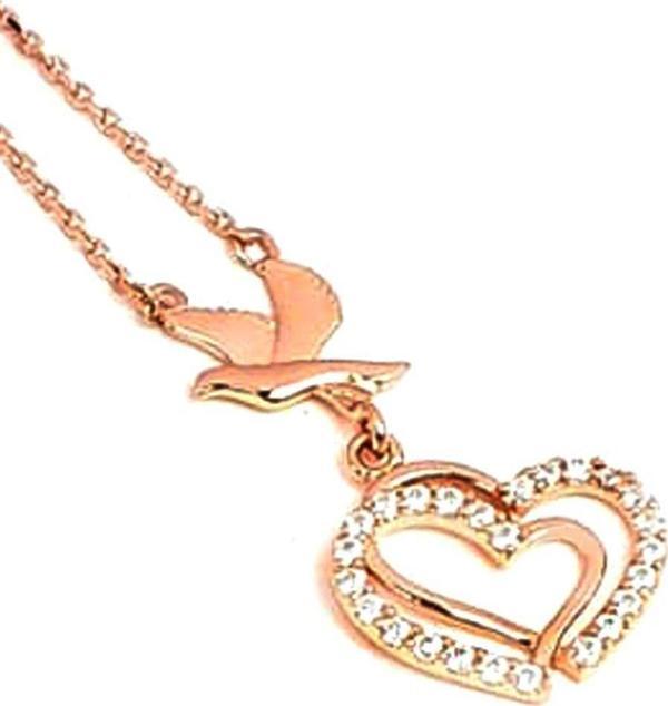 Sky diamond taşlı  gümüş  rose kalp taşıyan kumru aşk kolyesi - Image 1