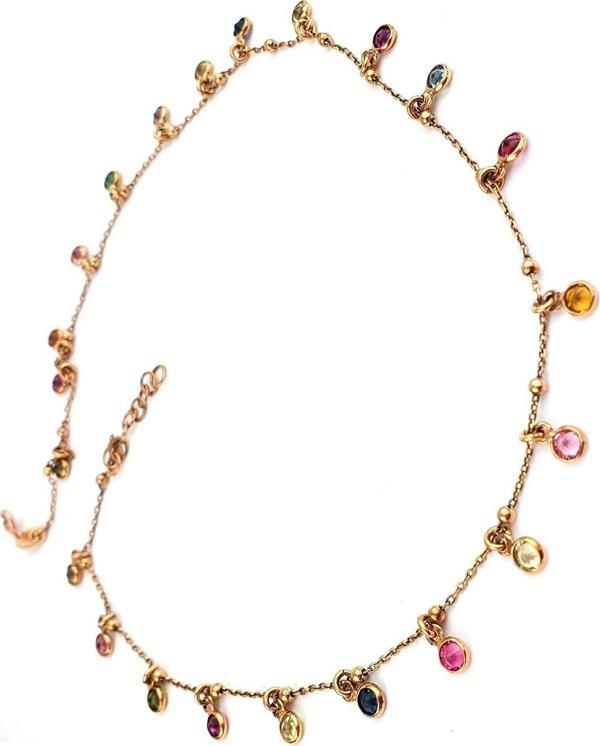 Swarovski Taşlı 925ayar Gümüş Üzerine Rose Altın Kaplama Renkli Kolye  - Image 1