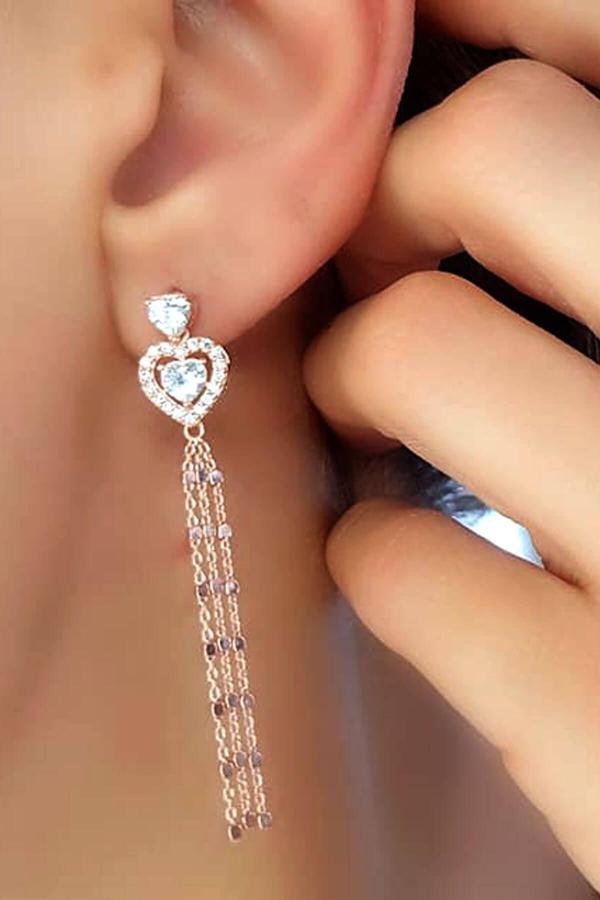 Swarovski taşlı kalpli gümüş şık küpe - Image 1