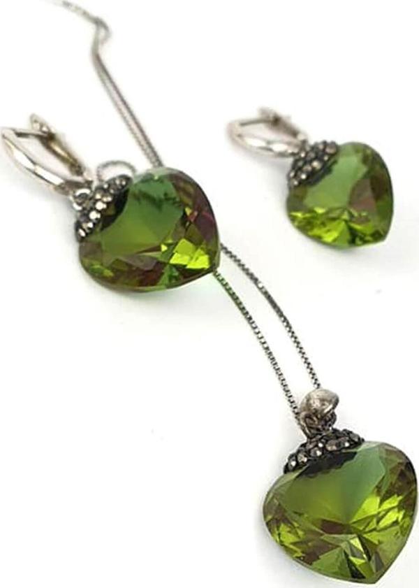 Swarovski taşlı renk değiştiren sultan taşı 925 ayar gümüş kalp set takım - Image 1