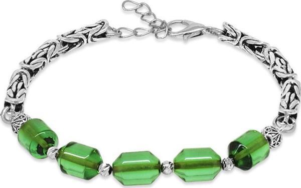 Kararmaz Metal Kral Zincirli Beyaz Dorika Top Süslemeli Su Yeşili Ateş Kehribar Erkek Bileklik - Image 1