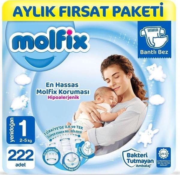 Molfix Bebek Bezi 1 Beden Yenidoğan Aylık Fırsat Paketi 222 Adet - Image 1
