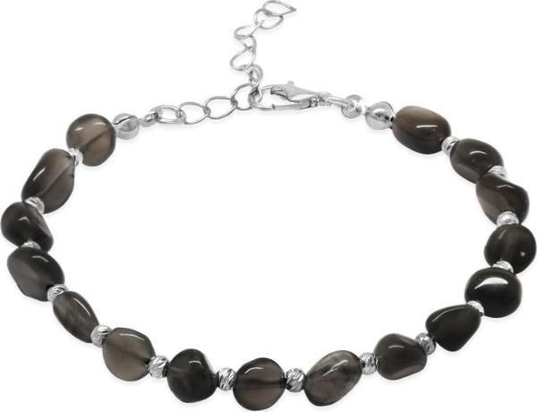 Silver Renk Metal Zincirli Dorika Top Süslemeli Amorf Dumanlı Kuvars Doğaltaş Erkek Bileklik - Image 1