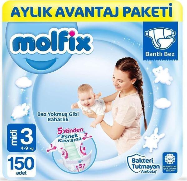 Molfix Bebek Bezi 3 Beden Midi Aylık Avantaj Paketi 150 Adet - Image 1