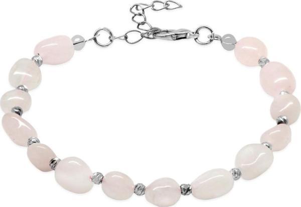 Silver Renk Metal Zincirli Dorika Top Süslemeli Amorf Pembe Kuvars Doğaltaş Erkek Bileklik - Image 1