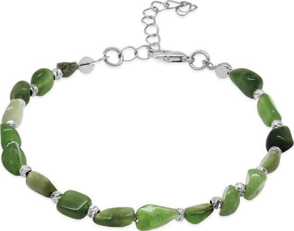 Silver Renk Metal Zincirli Dorika Top Süslemeli Amorf Yeşim Taşı Doğaltaş Erkek Bileklik - Image 1