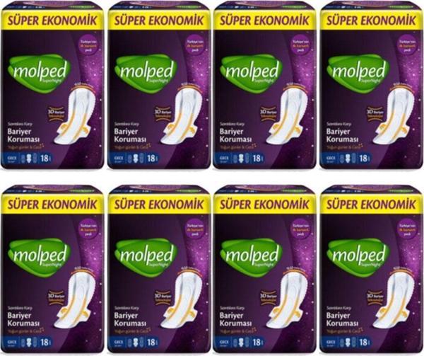 Molped Supernight Hijyenik Ped Gece Süper Ekonomik 18'Li 8 Paket - Image 1