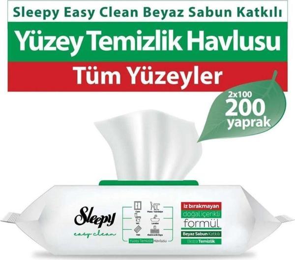Sleepy Easy Clean Beyaz Sabun Katkılı Yüzey Temizlik Havlusu 100 Yaprak (2 Paket) - Image 1