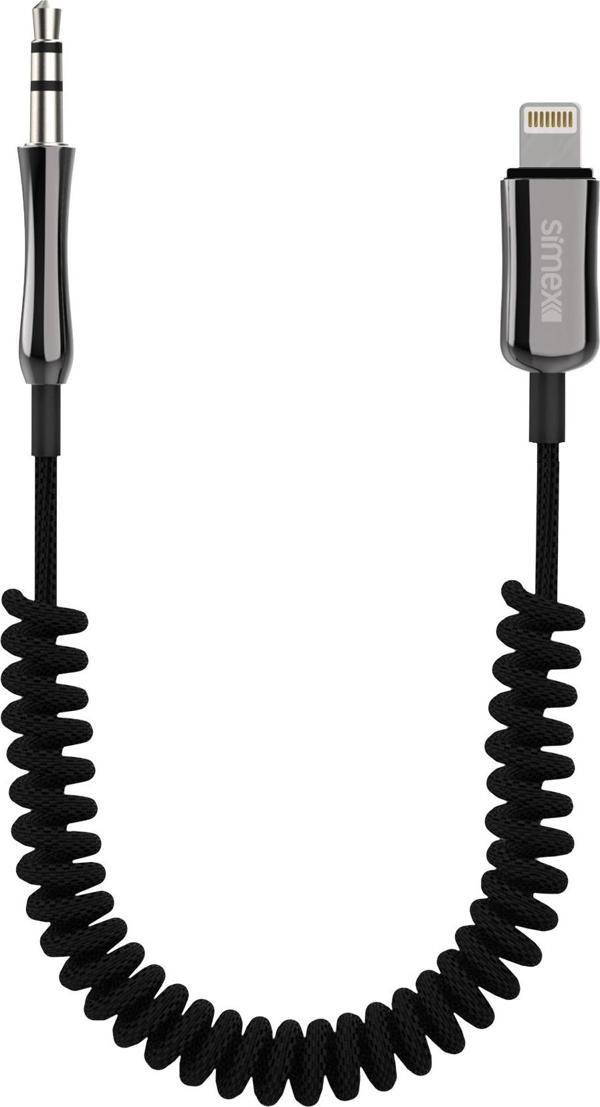 Simex Lightning to Aux Kumaş Spiralli AUX Bağlantı Kablosu SA-01 Zinco - Image 1