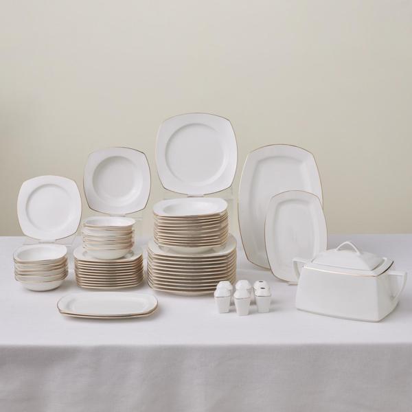 Karaca Square Bone Chiara 60 Parça 12 Kişilik Yemek Takımı Gold - Image 1
