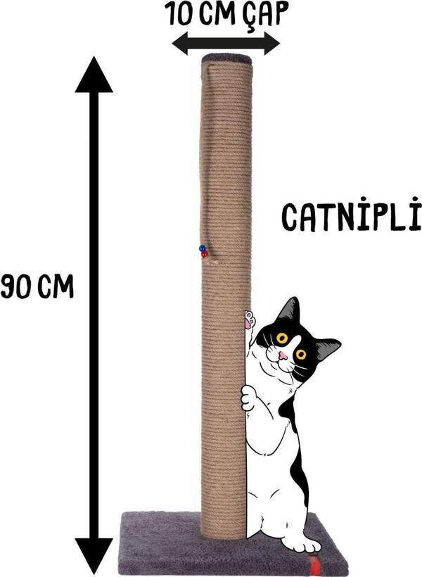 Pugalo 90 cm Catnipli Kalın Borulu Dev Tırmalama Tahtası Antrasit - Image 1