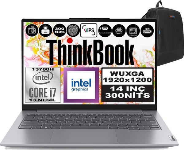 Lenovo Thinkbook 14 G6 Irl Intel Core I7 13700H 32GB Ddr5 512GB SSD 14" Wuxga 300NITS IPS Windows 11 Home Taşınabilir Bilgisayar 21KG004NTRH09 + Zetta Çanta - Image 1