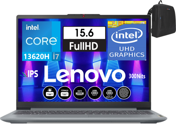 Lenovo Ideapad Slim 3 15IRH8 Intel Core I7-13620H 16GB 256GB SSD UHD Graphics WINDOWS11PRO 15.6" Fhd IPS Taşınabilir Bilgisayar 883EM008NTR07 + Zetta Çanta - Image 1