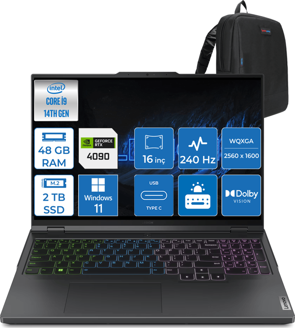 Lenovo Legion Pro 7 I9-14900HX 48GB 1TB+1TB SSD 16GB/RTX4090/175W 16" 240Hz 500NITS Hdr Wqxga WIN11Pro L83DE002XTRWP07 - Image 1