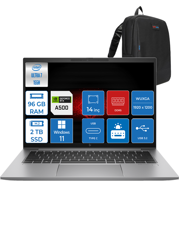 Hp Hp Zbook Firefly G11Intel Ultra 7 155H 96GB 2TB SSD 4GB/RTXA500 Wuxga 16" W11Pro Mobil Iş Istasyonu F5G4B8EWP13 - Image 1