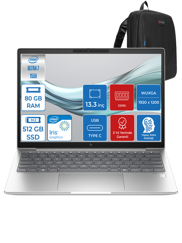 Hp Elitebook 630 G11Ultra7 155U 80GB DDR5 512GB SSD 13.3'' FHD Wuxga Windows 11Pro Yapay Zeka Destekli H9Y7R8ETP20 - Image 1