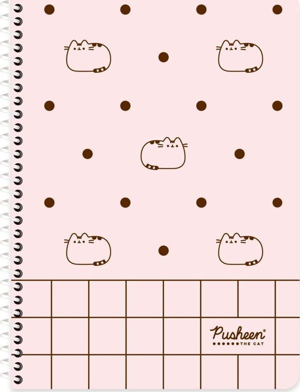 Pusheen Kareli Spiralli Karton Kapak Defter No:3 16,5*22,5 80 Yp - Image 1