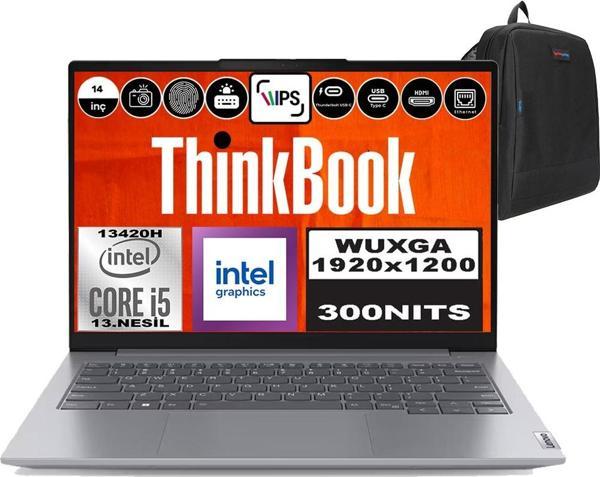 Lenovo Thinkbook 14 G6 Irl Intel Core I5 13420H 96GB Ddr5 512GB SSD 14" Wuxga 300NITS IPS Freedos Taşınabilir Bilgisayar 21KG00UCTRF31 + Zetta Çanta - Image 1