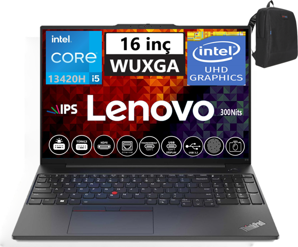 Lenovo Thinkpad E16 Gen1 Intel Core I5-13420H 8gb 1tb Ssd + 1tb Sssd 16" Fhd + IPS WINDOWS11PRO Taşınabilir Bilgisayar TP21JN00JUTX20 + Zetta Çanta - Image 1