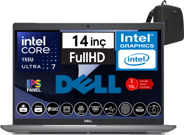 Dell Latitude 5450 Intel Ultra 7 155U 96GB Ddr5 1tb SSD 14" Fhd IPS WINDOWS11PRO Taşınabilir Bilgisayar N012L545014W48 + Zetta Çanta - Image 1