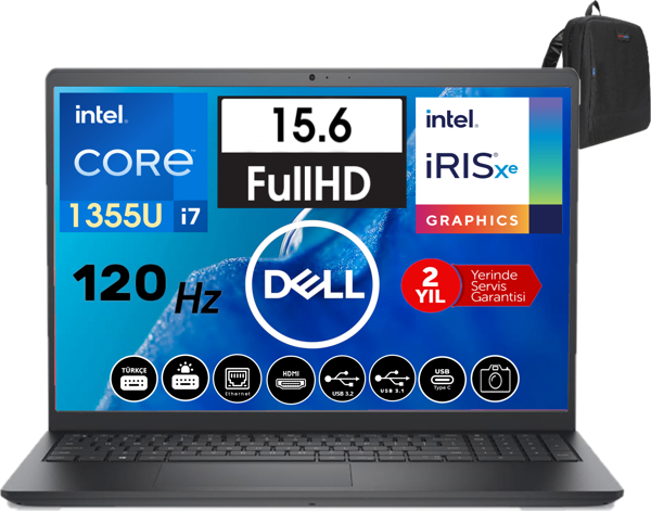Dell Vostro 3530 Intel Core İ7-1355U 32GB 2tb SSD Fhd 15.6" 120HZ W11PRO Taşınabilir Bilgisayar WN1601PVNB353054 + Zetta Çanta - Image 1