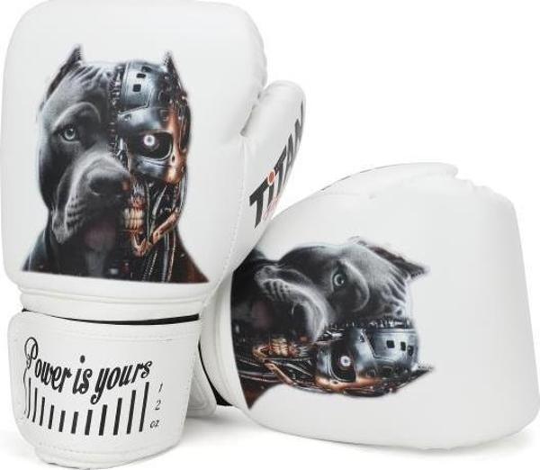 Titan Sport Siyah Pitbull Desenli Beyaz Boks Eldiveni - Image 1