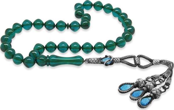 1000 Ayar Gümüş Kazaz Püsküllü İstanbul Kesim Turkuaz Ateş Kehribar Tesbih - Image 1