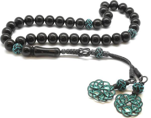 1000 Ayar Gümüş Kazaz Püsküllü Küre Kesim Erzurum Oltu Taşı Tesbih (M-2) - Image 1